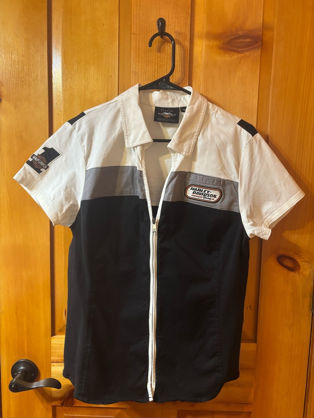 Harley-Davidson Black, White & Gray Short Sleeve Zip Front Shirt